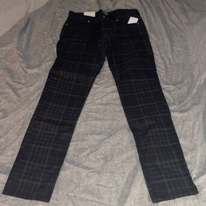 H&M Mens Dress Pants 33R Slim Skinny Windowpane Check Navy Trousers Modern Fit